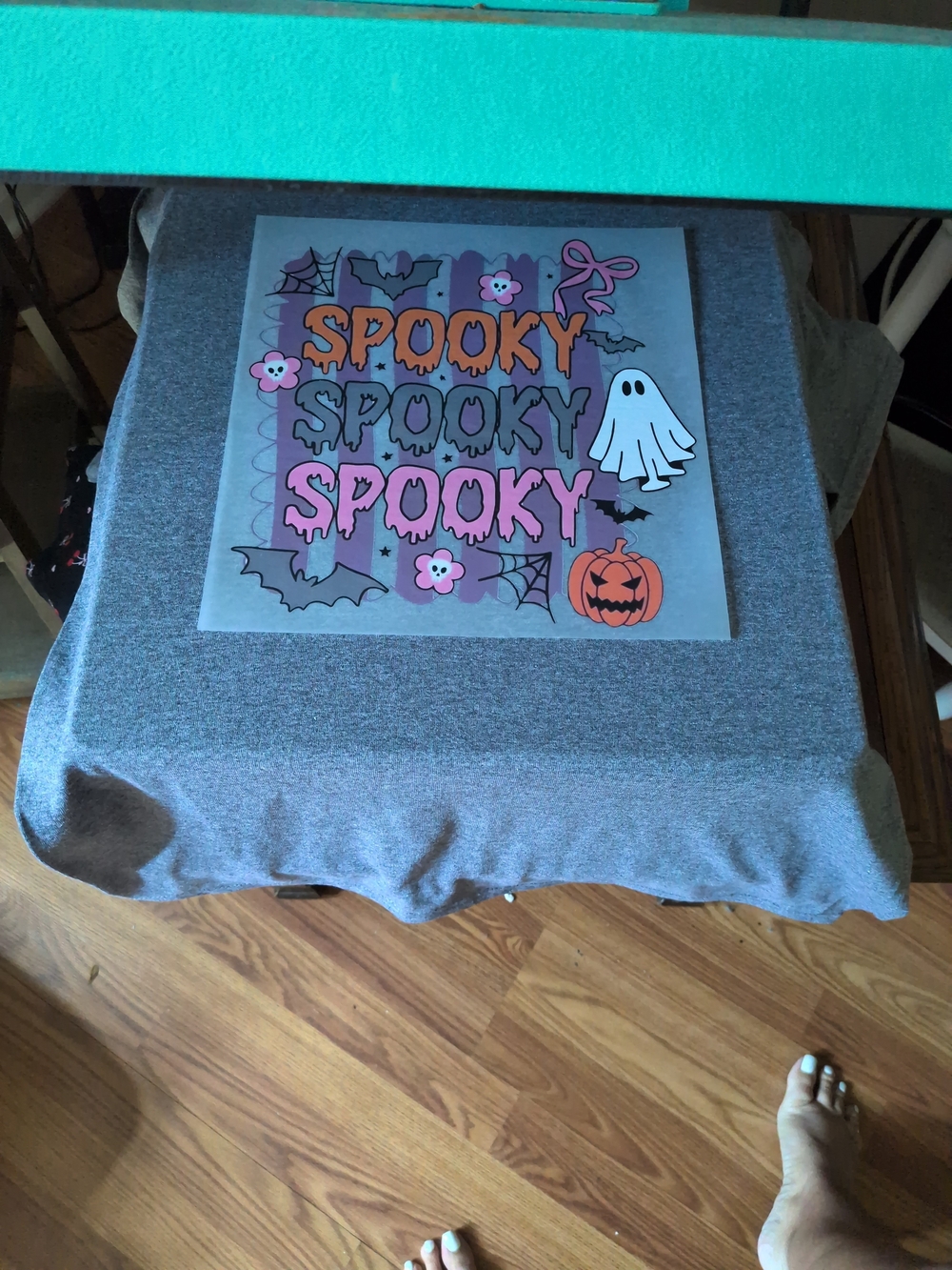 Gilded Intent Gray Short Sleeve Tee with Pink & Orange Halloween Graphic